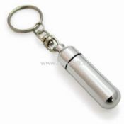 Aluminum Pill Case with Split Ring and Keychain Holder