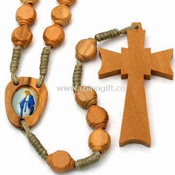 Catholic Rosary Necklace Made of Wooden Beads and Rope