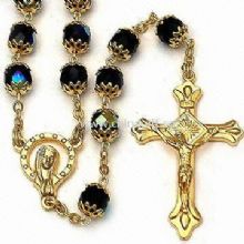 Black Glass Beads Catholic Rosary Necklace with Praying Beads and 1 1/2-inch Crucifix China