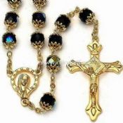 Black Glass Beads Catholic Rosary Necklace with Praying Beads and 1 1/2-inch Crucifix