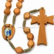 Catholic Rosary Necklace Made of Wooden Beads and Rope