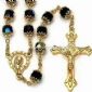 Black Glass Beads Catholic Rosary Necklace with Praying Beads and 1 1/2-inch Crucifix small pictures