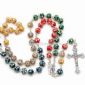Flower-painted Rosary Necklace Decorated with Wooden Beads and Silver Finish Links small pictures