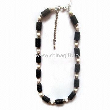 Fancy Necklace Made of Nature Stone Lava and White Coral