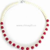 Freshwater Pearl Necklace with Red Coral Beads