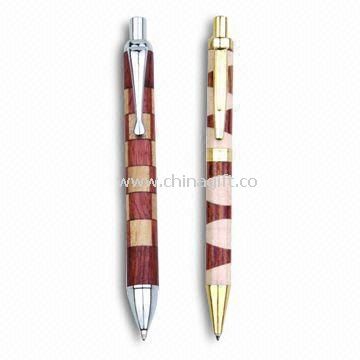 Wooden Pen with Push Function and Metal Clip