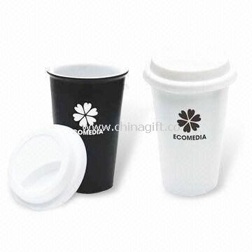Cafe Ceramic Mugs with Removable Silicon Lid and 300ml Capacity