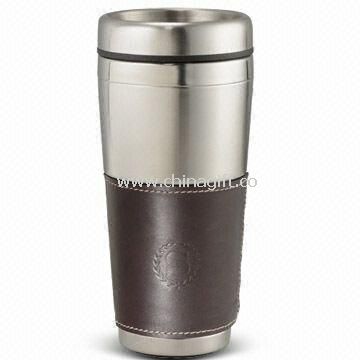 Stainless Steel Travel Mug with Leather Wrap