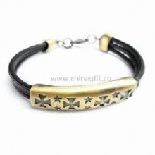 Trendy Bracelet with Antique Brass Plating Made of Leather and Alloy China