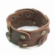 Brown Bracelet with Leather Patches and Metal Rivets