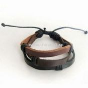 Leather Bracelet with 3 Colored Straps and Cotton Cords