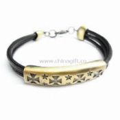 Trendy Bracelet with Antique Brass Plating Made of Leather and Alloy