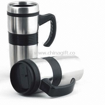 16oz Tumbler with Black Rubber Ribbed Grip Made of Stainless Steel Outer