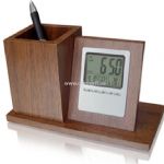Wood Pen holder with Clock small picture