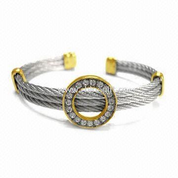 Fashion Bracelet/Stainless Steel Bracelet with V-line and CZ Stone