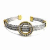 Fashion Bracelet/Stainless Steel Bracelet with V-line and CZ Stone