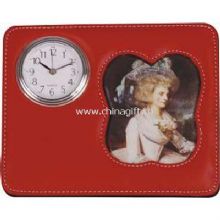 leather table clock with photo holder China