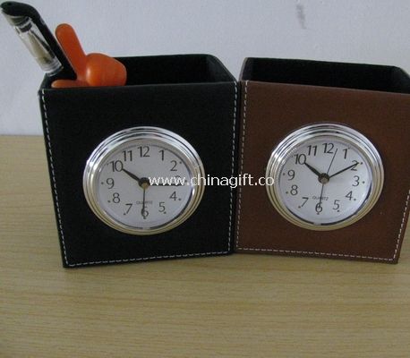 Leather Clock with pen holder