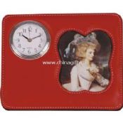 leather table clock with photo holder