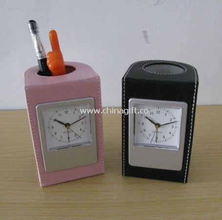 Pen holder Leather Table Clock