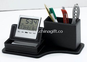 Clock with Leather Pen Holder