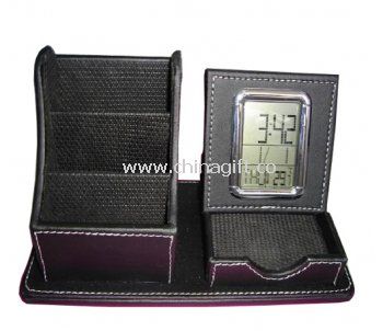 Leather Pen Holder with Clock