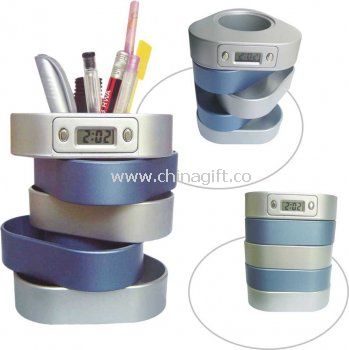 Rotation Pen Holder with Clock