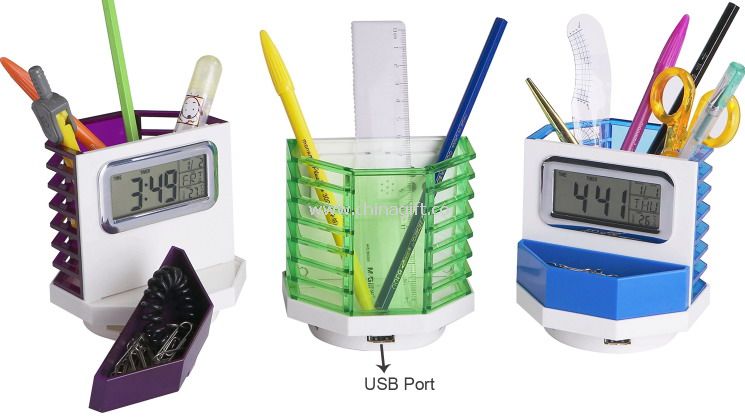 USB Hub pen holder with Clock