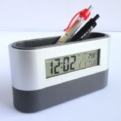 LCD clock with pen holder