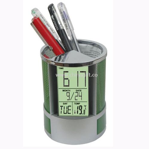 LCD clock with Mesh pen holder
