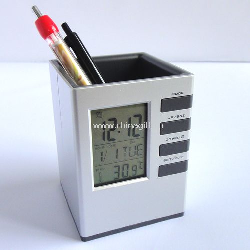 Music Alarm LCD clock with pen holder