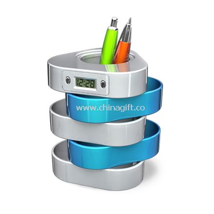 Digital clock with pen holder