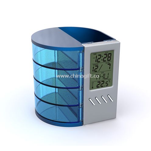 Digital clock with pen holder