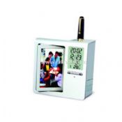 LCD alarm clock with pen holder