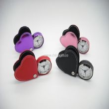 heart-shape leather travel alarm clock China