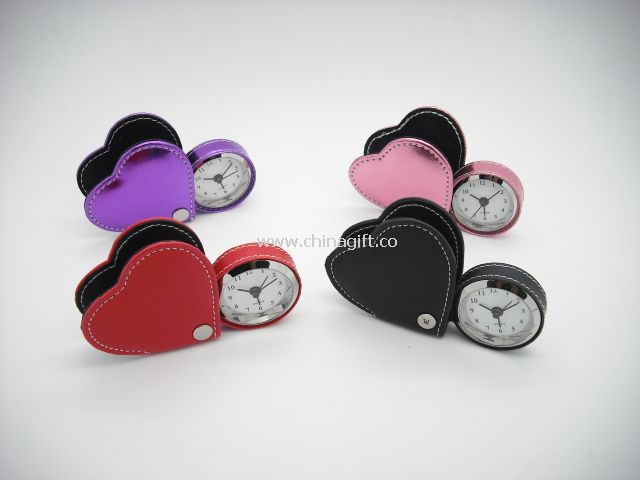 heart-shape leather travel alarm clock