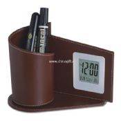 Leather pen holder clock