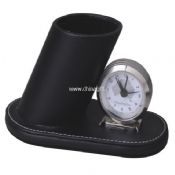 leather quartz clock with penholder