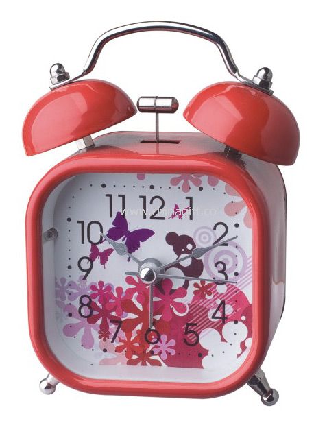 square metal twin-bell alarm clock
