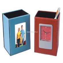 Leather quartz clock with pen holder China