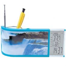 Fancy table calendar radio with photo frame and pen container China