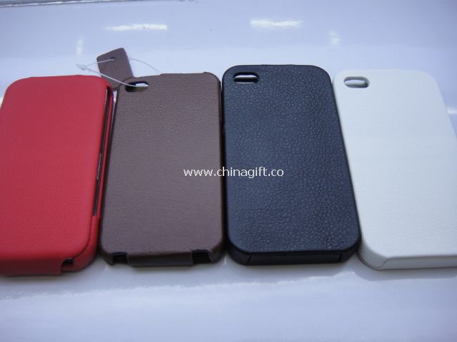 4 Colors Nature Leather Flip Case For Iphone4