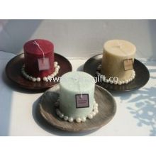 Round Wood Lavender pillar candle holders images