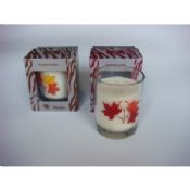 Glass candle jar with leaf printing images