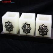 Square hollow candle holder with carved wood window images