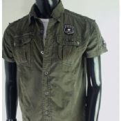 Casual Army Green Mens Cargo Shirt images