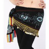 Black Gold Mesh Belly Dance Hip Scarves Embroidered With Snow Flower images