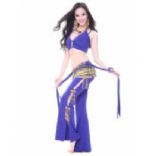 Blue Belly Dance Costumes for Practice With Golden Coins Tassels images