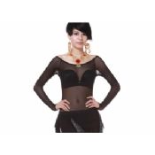 Classic Spandex Mesh Belly Dancing Tops With Long Sleeve In Transparent Black images