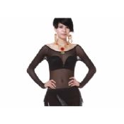 Klassische Spandex Mesh Bauchtanz Tops mit Langarm Transparent Schwarz images